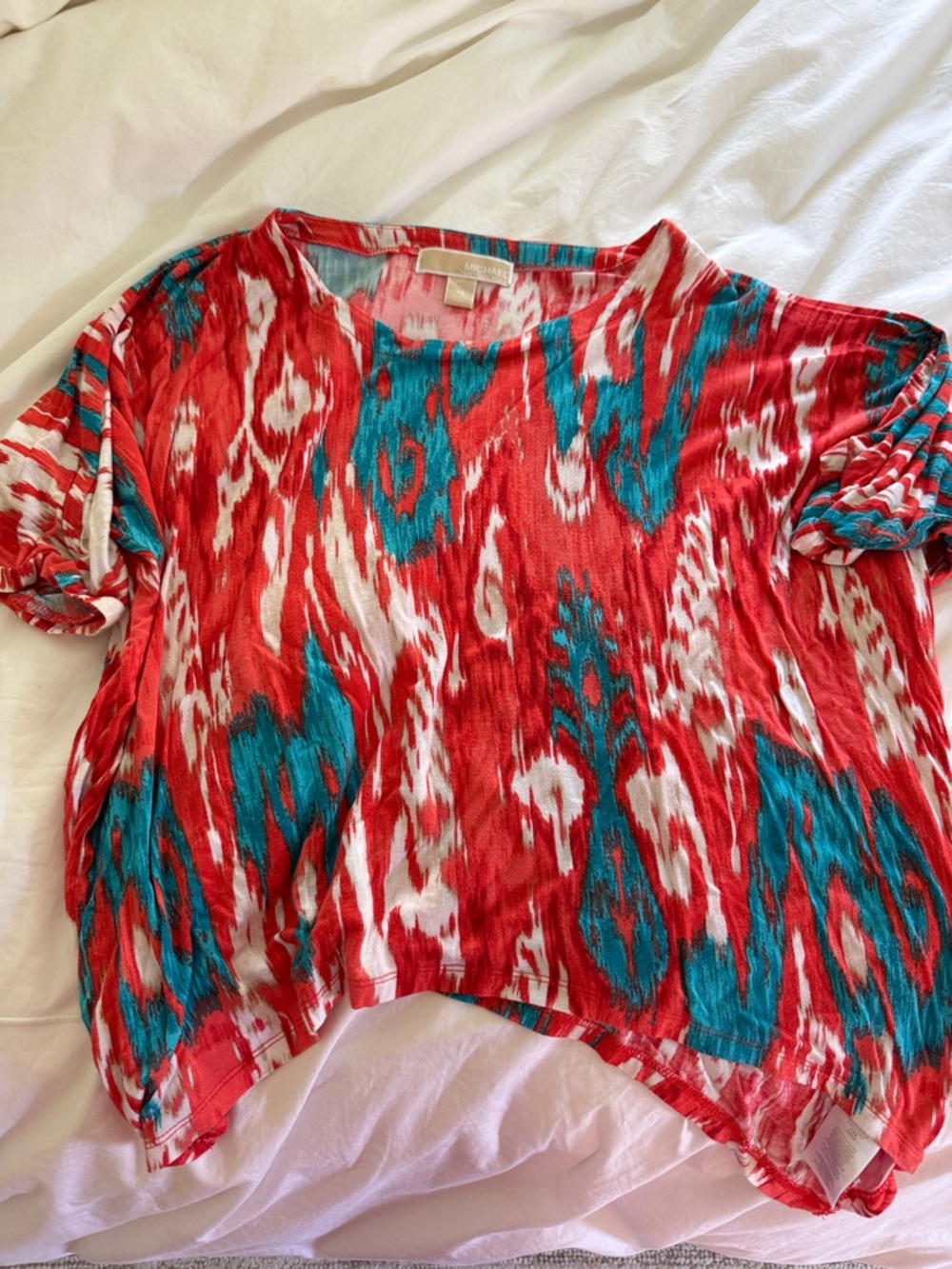 MICHAEL Michael Kors Red Teal Ikat Short Sleeve Top